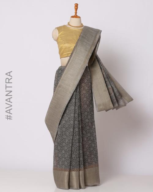 Floral Print Saree with Contrast Border