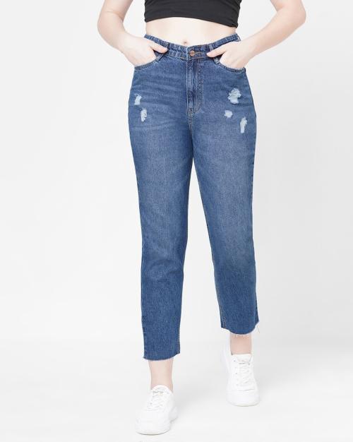 Lightly Washed High-Rise Tapered Jeans