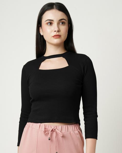 Ribbed Slim Fit Top with Cutout