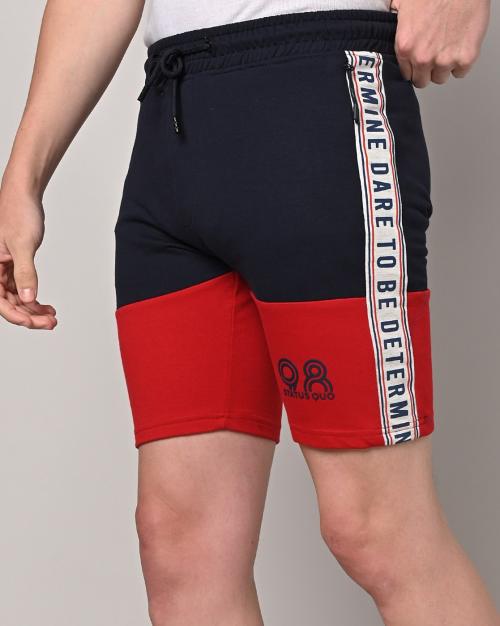 Colourblock Shorts with Placement Typographic Print