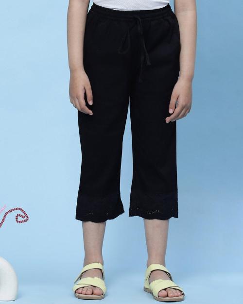 Embroidered Hem Pants with Drawstring Fastening