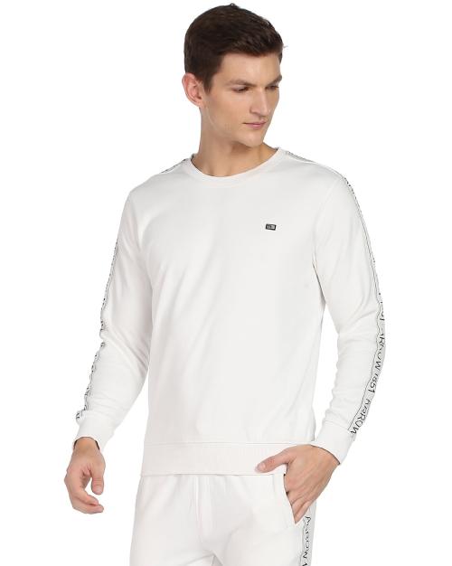 Men Brand Tape Regular Fit Crew-Neck Sweatshirt