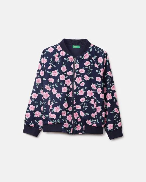 Floral Print Zip-Front Bomber Jacket