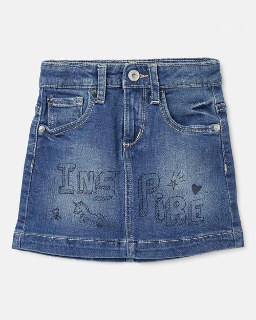 Printed Denim A-Line Skirt