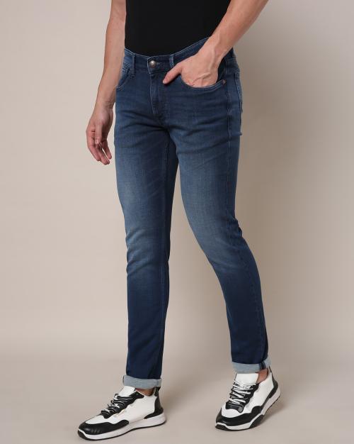 Men Slim Tapered Fit Mid-Wash Jeans