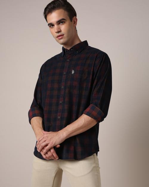 Checked Shirt with Button-Down Collar