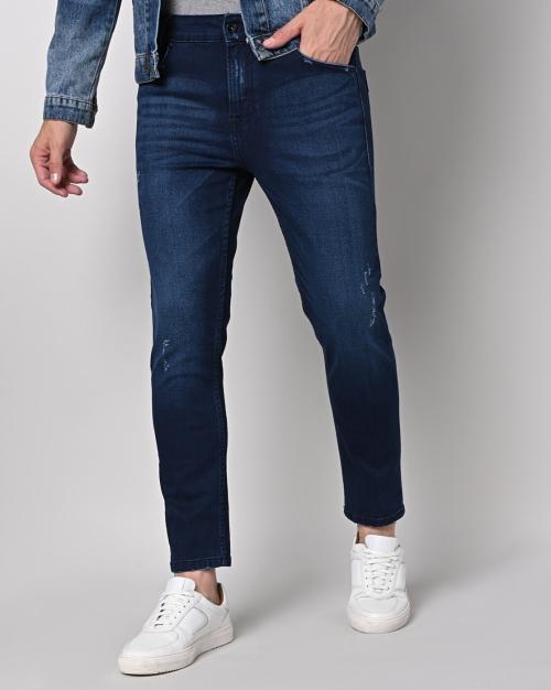 Men Ankle Length Distressed Slim Fit Jeans