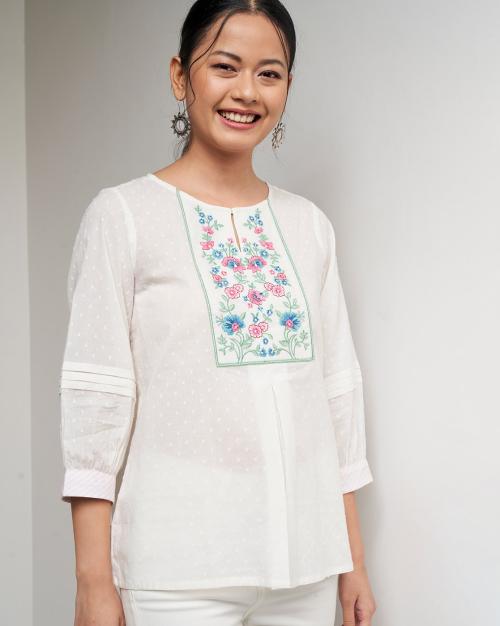 SwissDot Tunic with Embroidered Yoke JioMart