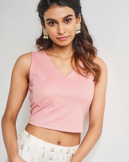 Printed V-Neck Crop Top
