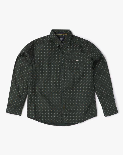 Micro Print Shirt with Spread Collar