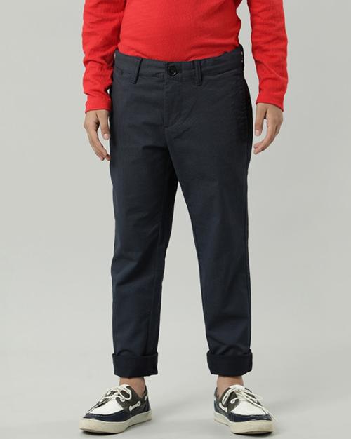 Boys Checked Straight Fit Flat-Front Chinos