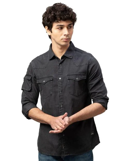 Buy Men Slim Fit Shirt with Buttoned Flap Pockets Online at Best Prices