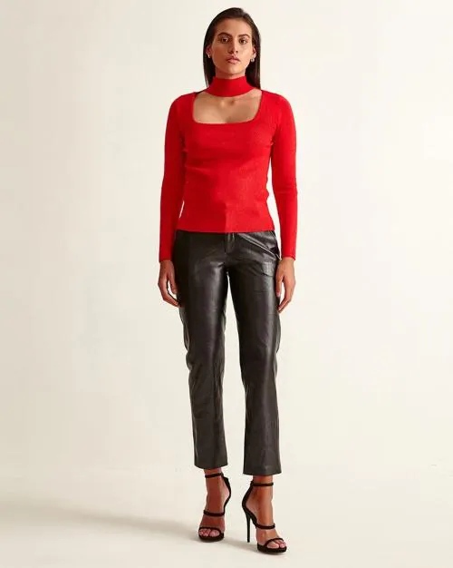 Ribbed Turtleneck Cut-Out Sweater