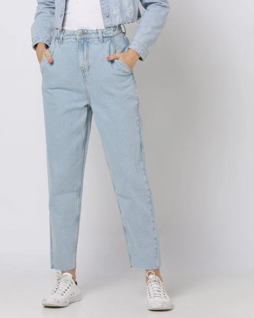 Loose Fit Frayed Hems Jeans