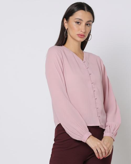 Button-Down V-Neck Top
