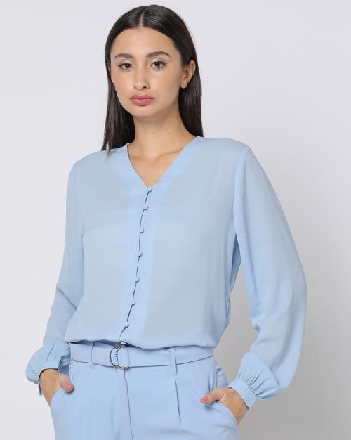 Button-Down V-Neck Top