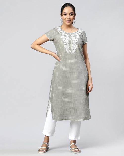 Buy Aurelia Cotton Dot Print Straight Kurta Online at Best Prices in