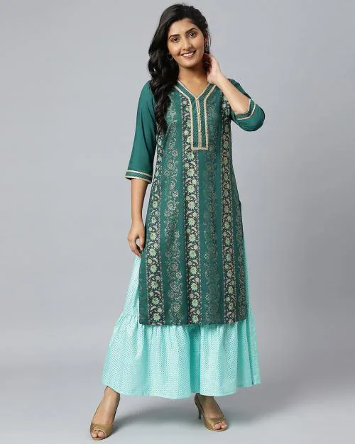 Floral Print V-Neck Kurta