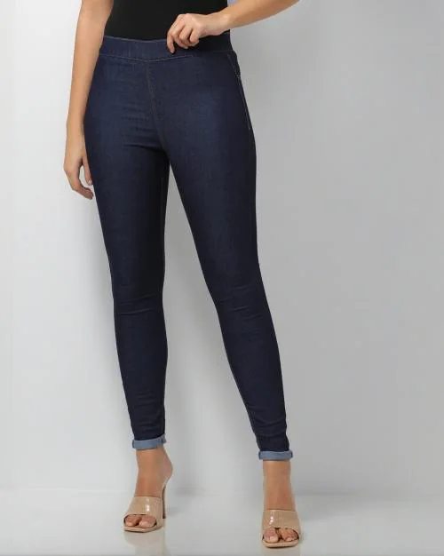 Skinny Fit Mid-Rise Solid Clean Jeggings