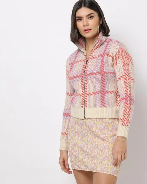 Cardigan Donna Con Zip E Manica Lunga All'Uncinetto - The Drop In Viscosa 100% - Foto 5