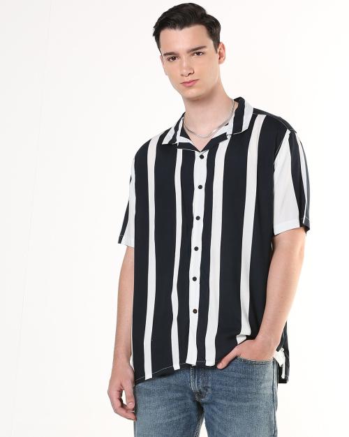 Striped Shirt with Cuban Collar