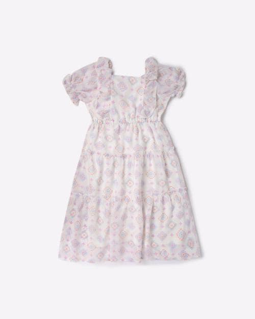 Floral Print Tiered Dress with Lace Trims
