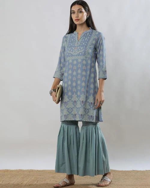 Block Print Straight Kurta with Sharara Pants
