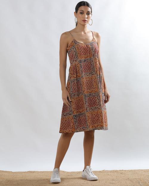 Women Authentic Kalamkari Printed Strappy Dress