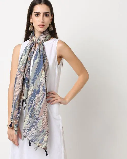 Women Printed Scarf with Tassels