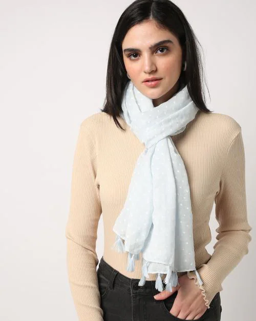 Women Star Print Scarf with Tassels