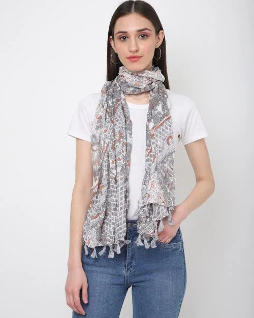 Women Printed Scarf with Tassels