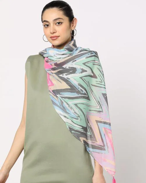 Women Printed Scarf with Tassels