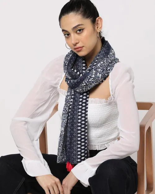 Women Printed Scarf with Tassels