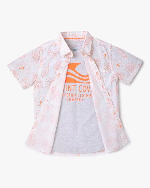 Tropical Print Cotton Twofer Shirt