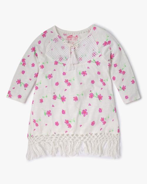 Floral Top with Crochet Lace Hem