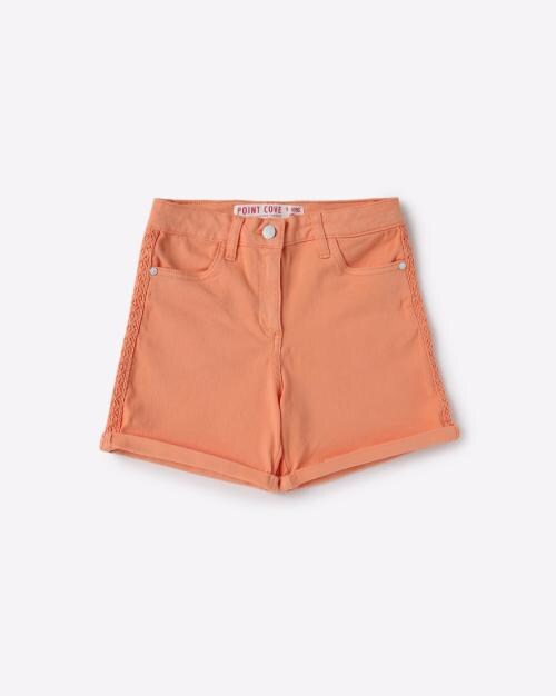 Cuffed Denim Shorts with Lace Accent