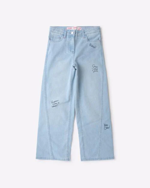 Girls Wide Leg Twisted Seam Jeans