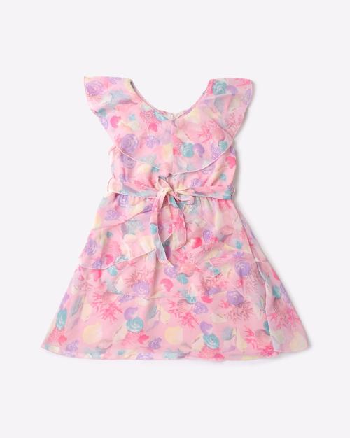 Printed Fit & Flare Dress with Tie-Up