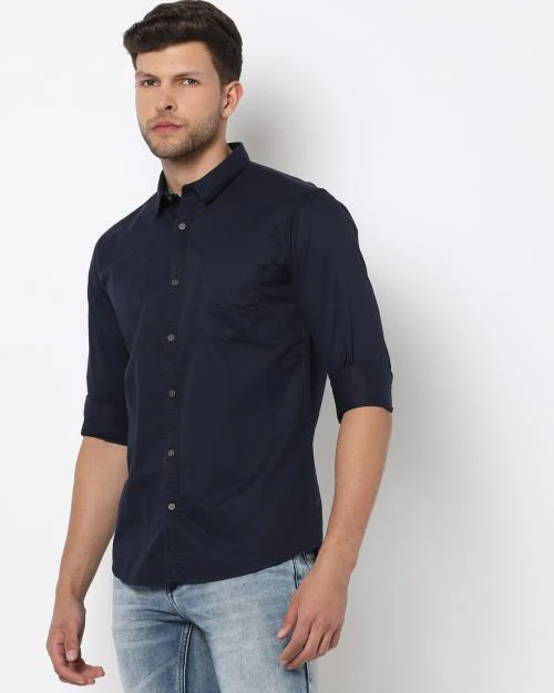 Men Slim Fit Shirt with Patch Pocket