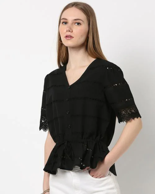 Laced Top with Waist Tie-Up