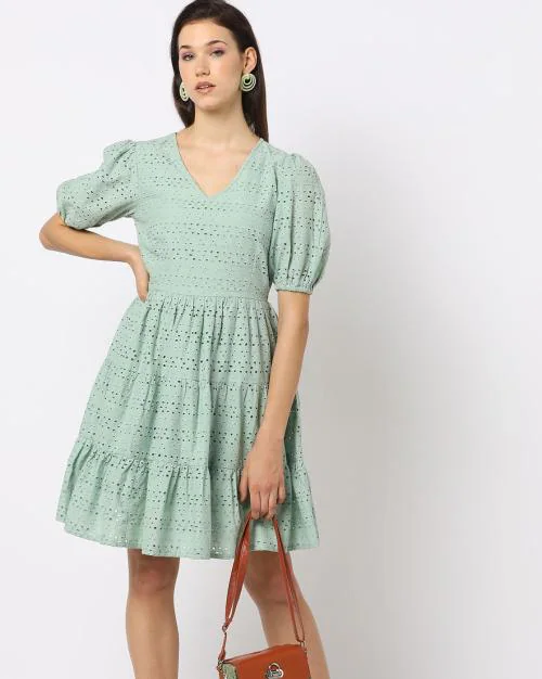 Schiffli Tiered Skater Dress