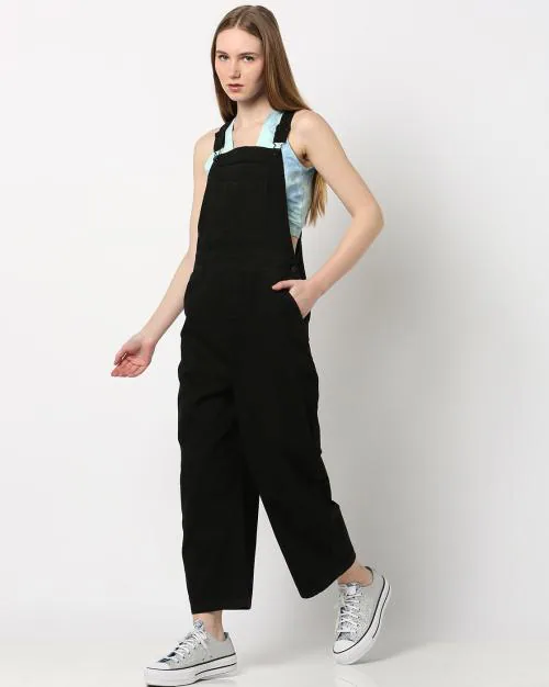 Wide-Leg Denim Dungaree with Patch Pocket