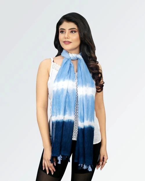 Women Tie & Dye Print Scarf with Tassels