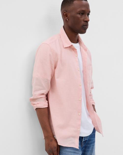 Solid Linen Shirt With Button-Down Placket