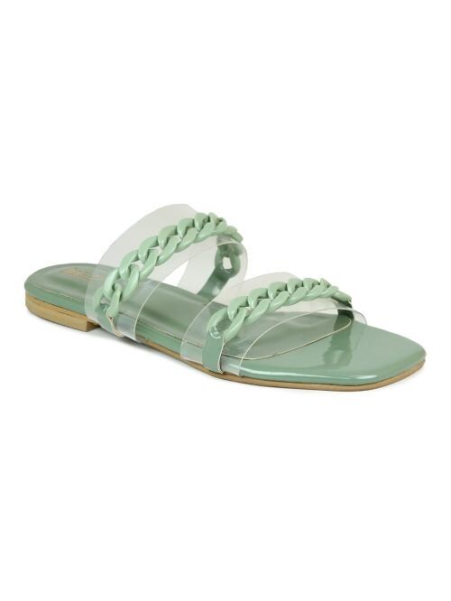 Inc.5 Women Green Synthetic Leather Flat Sandals