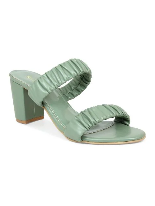 Inc.5 Women Green Synthetic Leather Heeled Sandals