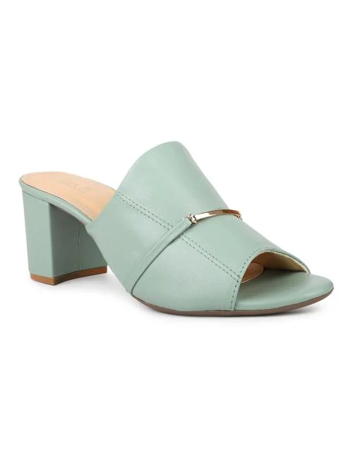 Inc.5 Women Green Synthetic Leather Heeled Sandals