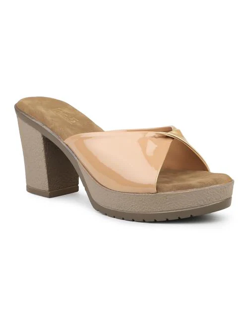 Inc.5 Women Beige Synthetic Leather Heeled Sandals