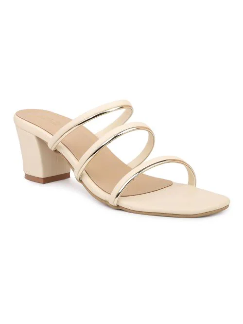 Inc.5 Women Beige Synthetic Leather Heeled Sandals