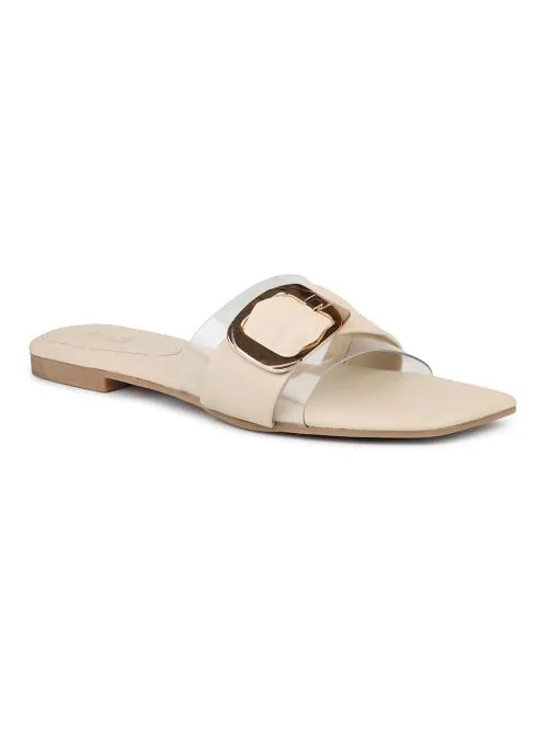 Inc.5 Women Beige Synthetic Leather Flat Sandals